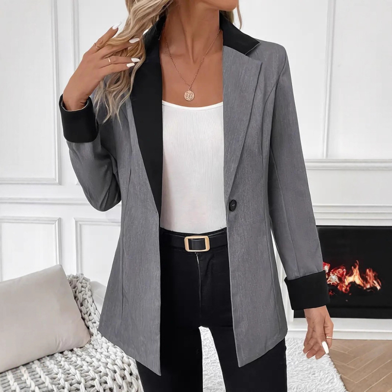 Sacou de damă elegant, în blocuri de culoare, croială slim, mâneci lungi, stil office, poliester, toamnă 2025
