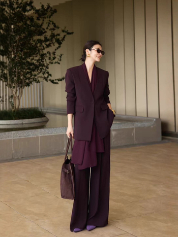 2025 Costum negru pentru femei din trei piese: siluetă drapată elegantă și pantaloni largi, pentru toamnă