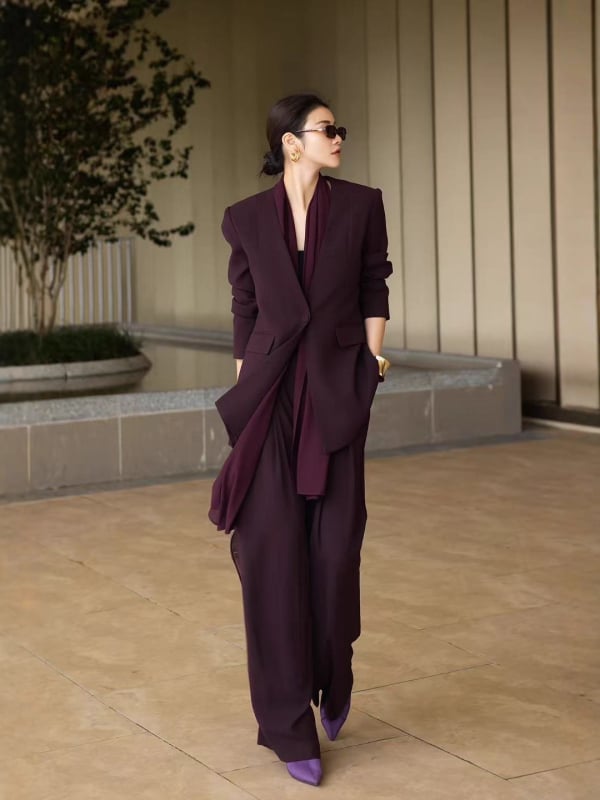 2025 Costum negru pentru femei din trei piese: siluetă drapată elegantă și pantaloni largi, pentru toamnă