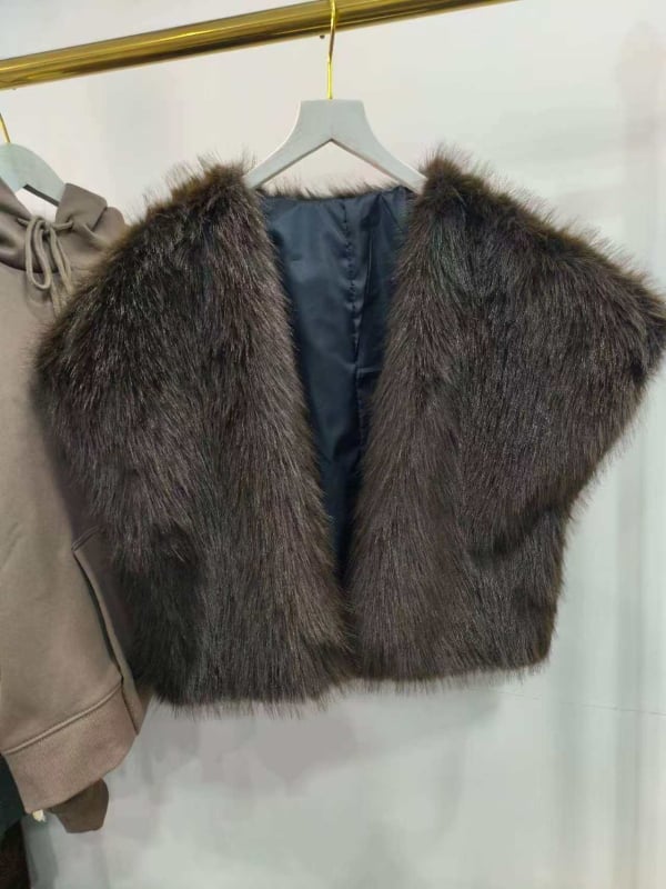 Vestă de iarnă pentru femei, cu blană sintetică în aspect de nurcă, fără mâneci