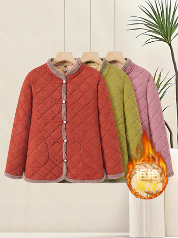 Plusz méretű pamut kabát fleece belsővel, őszi–téli szezonra, laza szabás, elegáns női kabát középkorú és idősebb nőknek