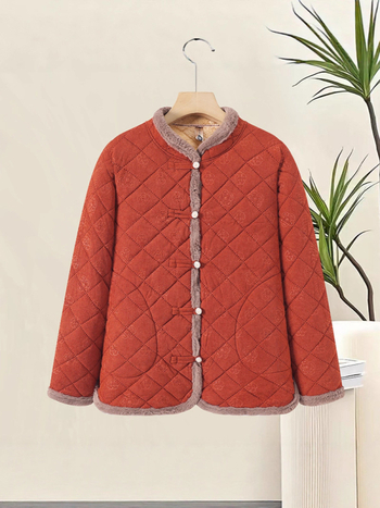 Plusz méretű pamut kabát fleece belsővel, őszi–téli szezonra, laza szabás, elegáns női kabát középkorú és idősebb nőknek