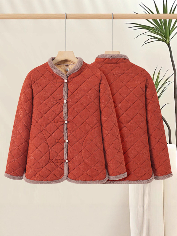 Plusz méretű pamut kabát fleece belsővel, őszi–téli szezonra, laza szabás, elegáns női kabát középkorú és idősebb nőknek