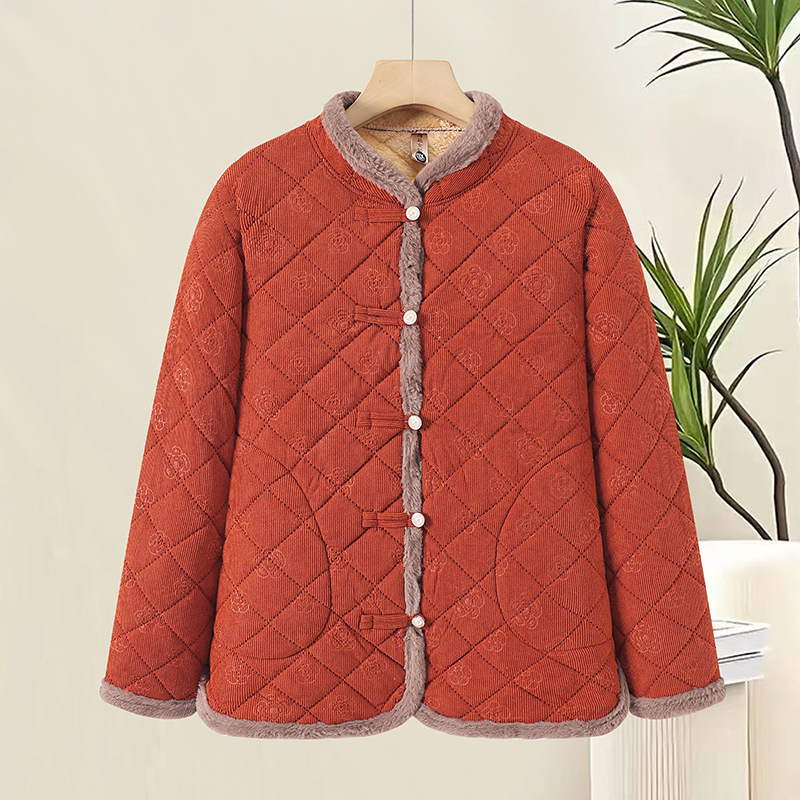 Plusz méretű pamut kabát fleece belsővel, őszi–téli szezonra, laza szabás, elegáns női kabát középkorú és idősebb nőknek
