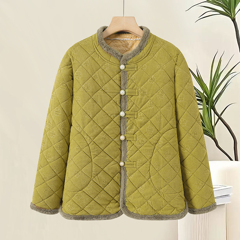 Plusz méretű pamut kabát fleece belsővel, őszi–téli szezonra, laza szabás, elegáns női kabát középkorú és idősebb nőknek