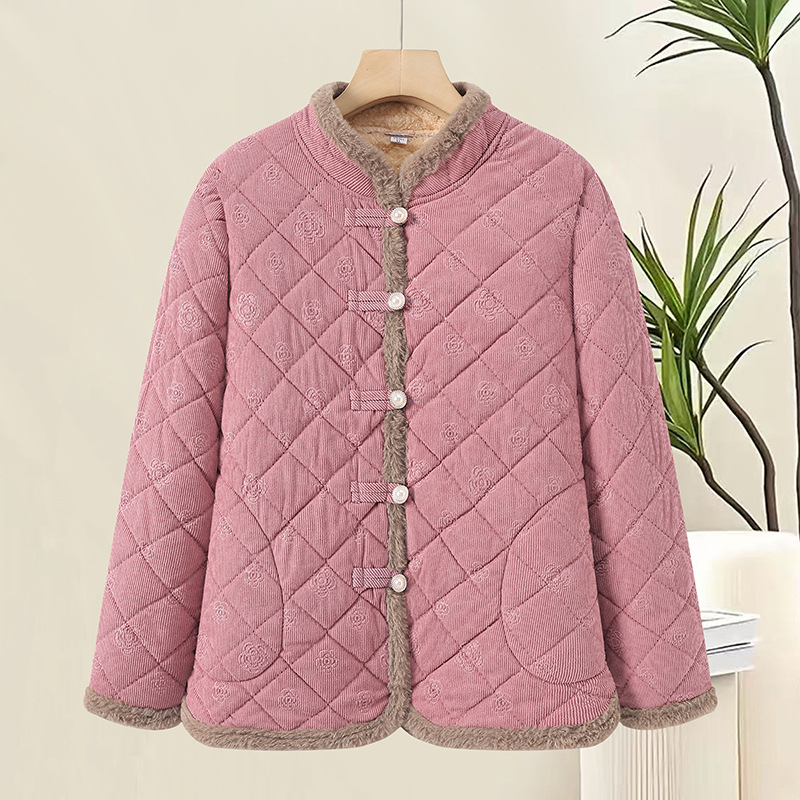 Plusz méretű pamut kabát fleece belsővel, őszi–téli szezonra, laza szabás, elegáns női kabát középkorú és idősebb nőknek