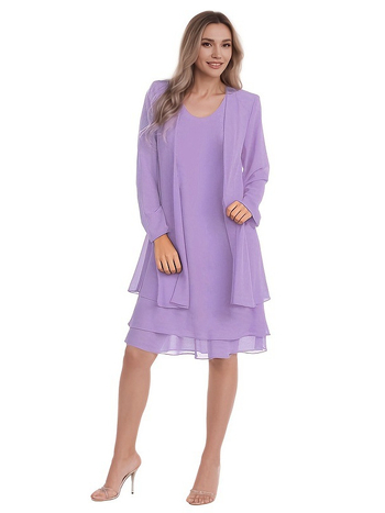 Patchwork chiffon hosszú ujjú két részes ruhaszett, Plus Size