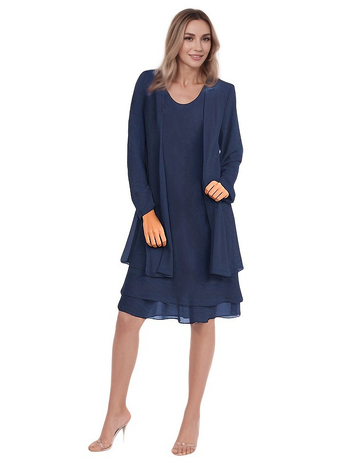 Patchwork chiffon hosszú ujjú két részes ruhaszett, Plus Size