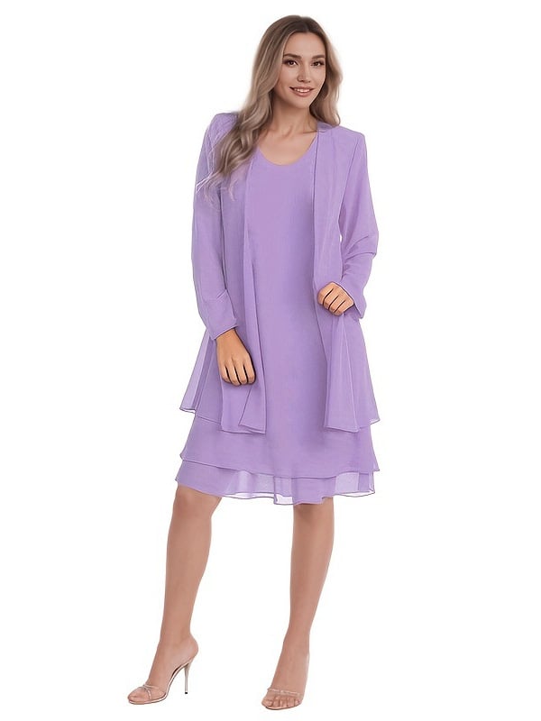Patchwork chiffon hosszú ujjú két részes ruhaszett, Plus Size
