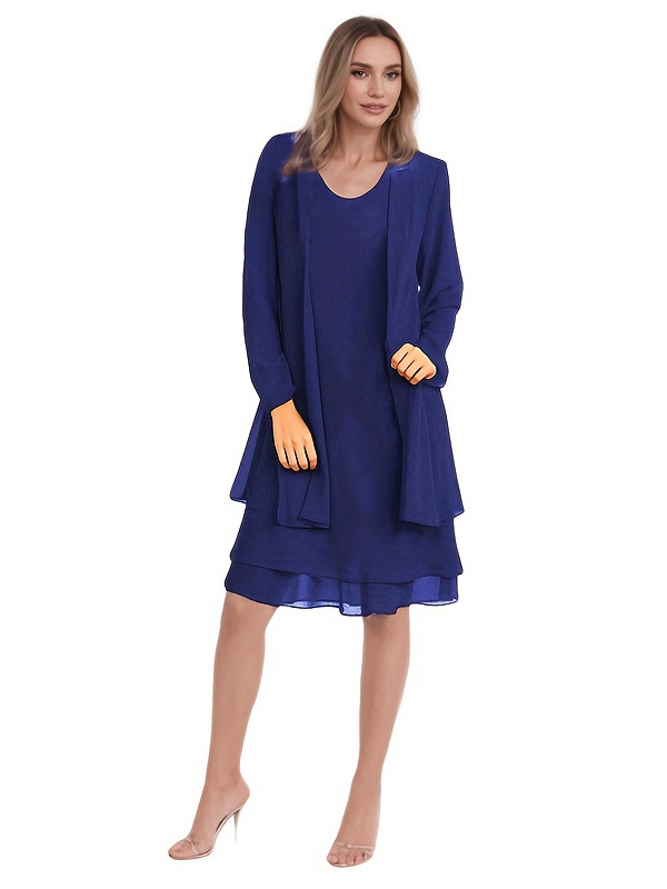 Patchwork chiffon hosszú ujjú két részes ruhaszett, Plus Size