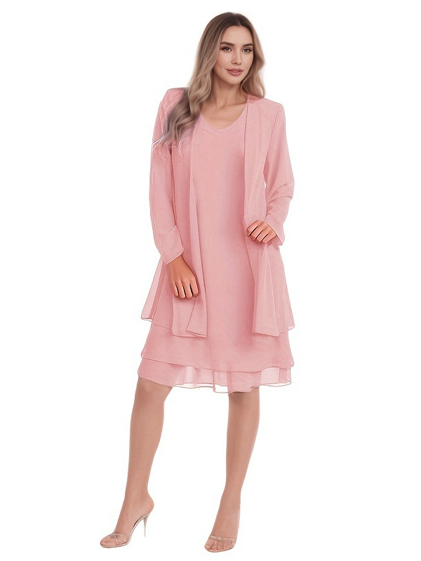 Patchwork chiffon hosszú ujjú két részes ruhaszett, Plus Size