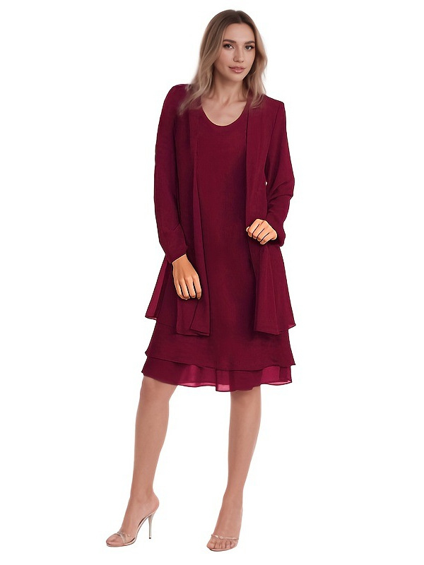 Patchwork chiffon hosszú ujjú két részes ruhaszett, Plus Size