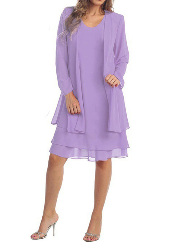 Patchwork chiffon hosszú ujjú két részes ruhaszett, Plus Size