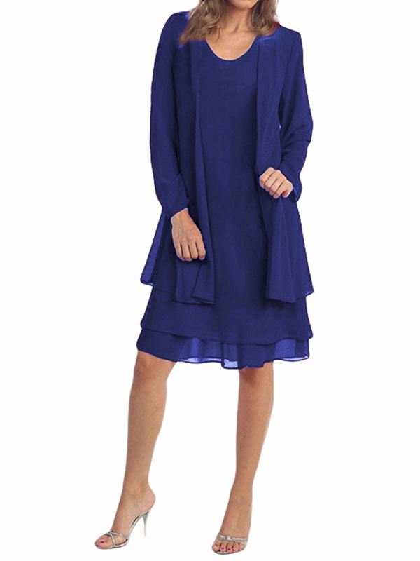 Patchwork chiffon hosszú ujjú két részes ruhaszett, Plus Size