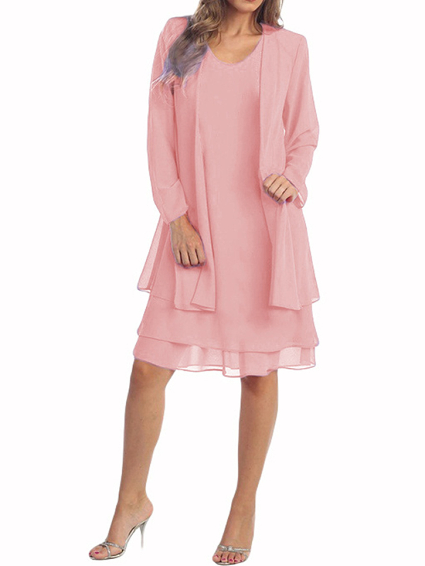 Patchwork chiffon hosszú ujjú két részes ruhaszett, Plus Size