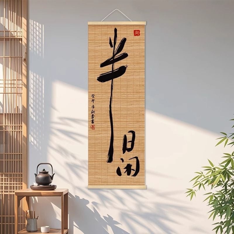 Бамбукова завеса в нов китайски стил с калиграфия, декоративна завеса за антре и кабинет, ретро дзен дизайн