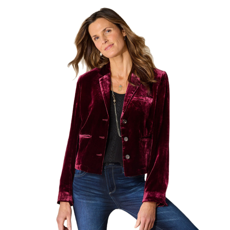 Blazer damă din catifea auriu, croială slim, lungime scurtă, rever, stil occidental