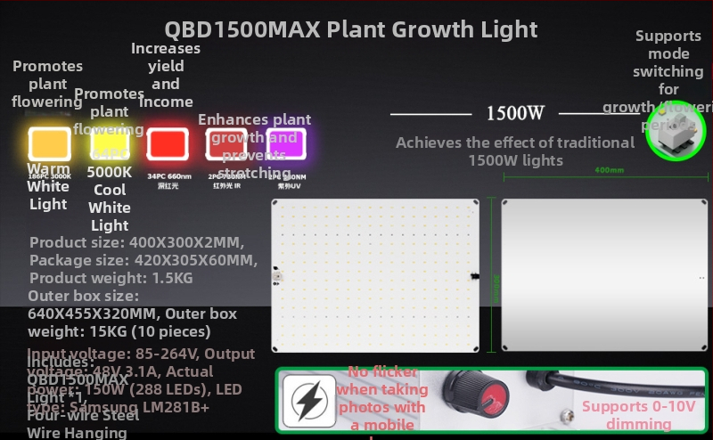 Regulovateľná LED lampa na rast rastlín, 650W–1500W, kvantové dopĺňajúce svetlo pre sukulentné rastliny a sadenice