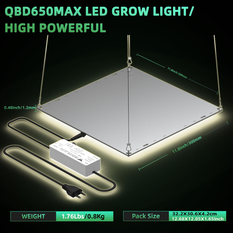 Ρυθμιζόμενη LED λάμπα ανάπτυξης φυτών, 650W–1500W, Κβαντικό συμπληρωματικό φως για παχύφυτα και σπορόφυτα