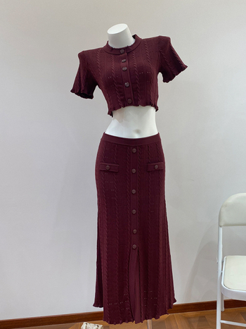 Nanyou brand S de înaltă clasă 2025 Top slim fit cu stil franțuzesc + fustă, model 2025, cu dantelă croșetată la margine