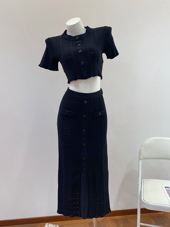 Nanyou brand S de înaltă clasă 2025 Top slim fit cu stil franțuzesc + fustă, model 2025, cu dantelă croșetată la margine