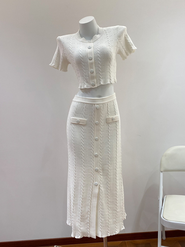 Nanyou brand S de înaltă clasă 2025 Top slim fit cu stil franțuzesc + fustă, model 2025, cu dantelă croșetată la margine