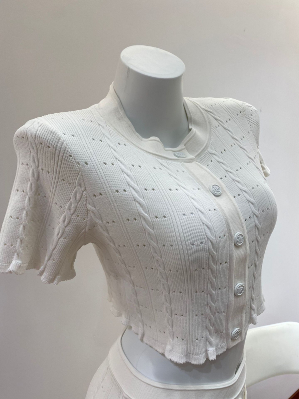 Nanyou brand S de înaltă clasă 2025 Top slim fit cu stil franțuzesc + fustă, model 2025, cu dantelă croșetată la margine