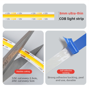 Šarolika COB LED traka, niskonaponska 12V/24V, samoljepljiva, RGBW, za kućnu dekoraciju i atmosferu bara, ledeno plava svjetlost