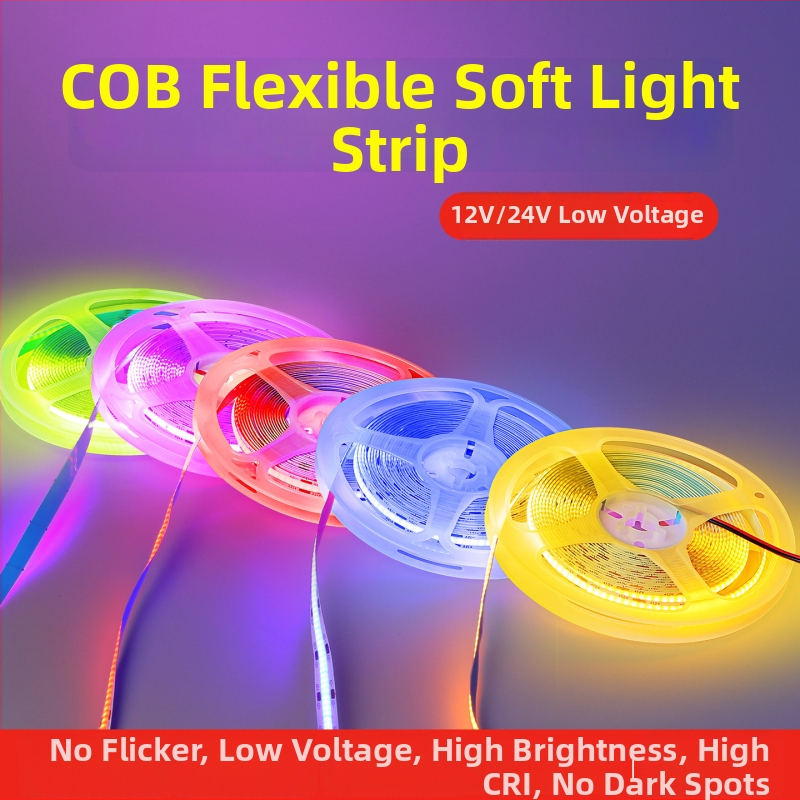 Šarolika COB LED traka, niskonaponska 12V/24V, samoljepljiva, RGBW, za kućnu dekoraciju i atmosferu bara, ledeno plava svjetlost