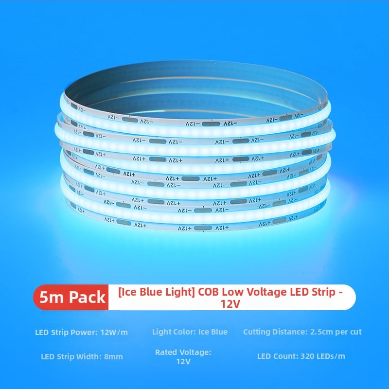 Šarolika COB LED traka, niskonaponska 12V/24V, samoljepljiva, RGBW, za kućnu dekoraciju i atmosferu bara, ledeno plava svjetlost