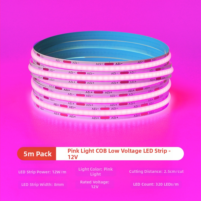 Šarolika COB LED traka, niskonaponska 12V/24V, samoljepljiva, RGBW, za kućnu dekoraciju i atmosferu bara, ledeno plava svjetlost