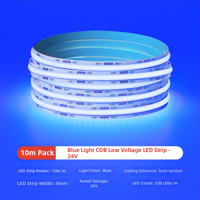 Šarolika COB LED traka, niskonaponska 12V/24V, samoljepljiva, RGBW, za kućnu dekoraciju i atmosferu bara, ledeno plava svjetlost