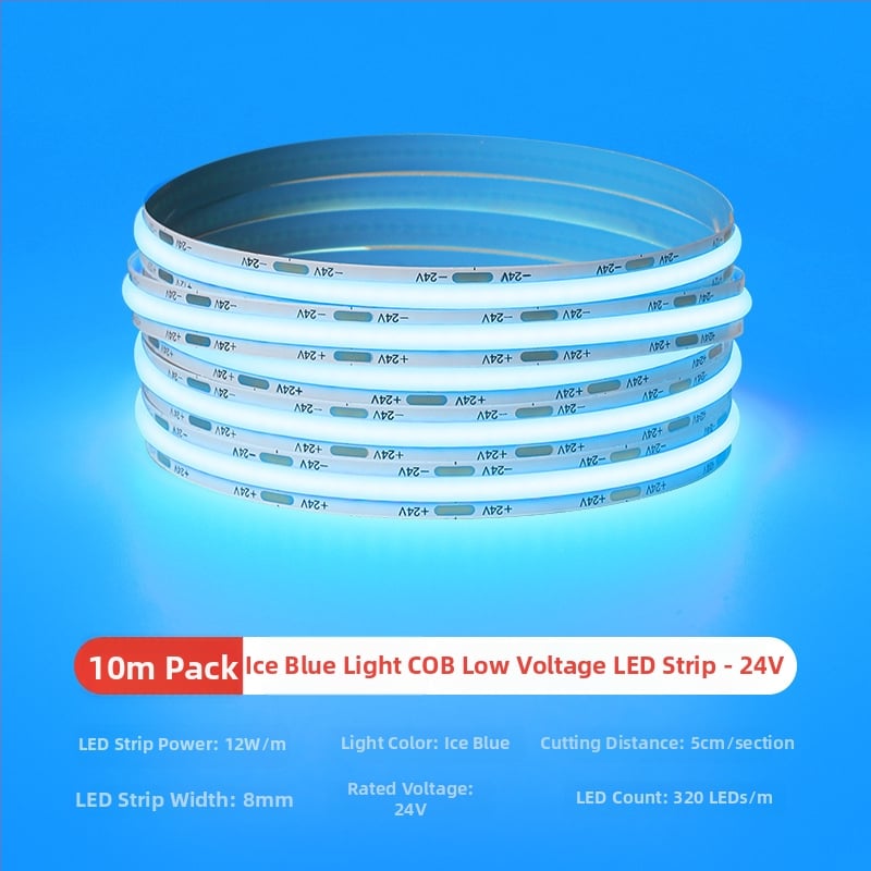 Šarolika COB LED traka, niskonaponska 12V/24V, samoljepljiva, RGBW, za kućnu dekoraciju i atmosferu bara, ledeno plava svjetlost