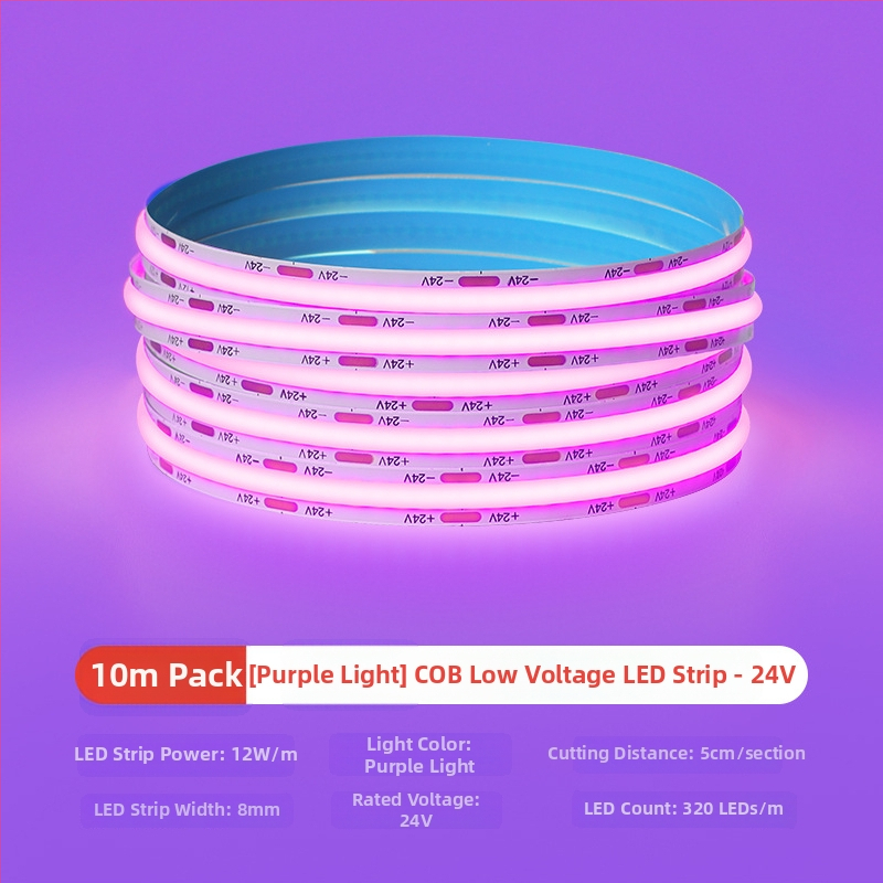 Šarolika COB LED traka, niskonaponska 12V/24V, samoljepljiva, RGBW, za kućnu dekoraciju i atmosferu bara, ledeno plava svjetlost