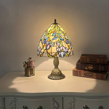 Érintéses vintage lámpa éjjeliszekrényhez, kézzel készített, 30 cm-es üvegbura