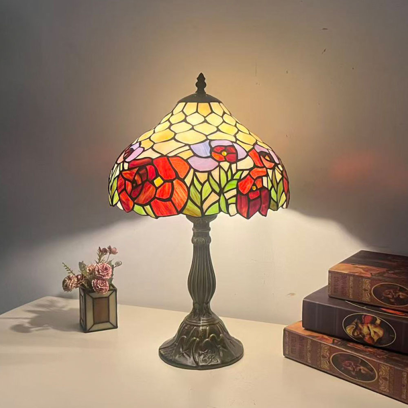 Érintéses vintage lámpa éjjeliszekrényhez, kézzel készített, 30 cm-es üvegbura