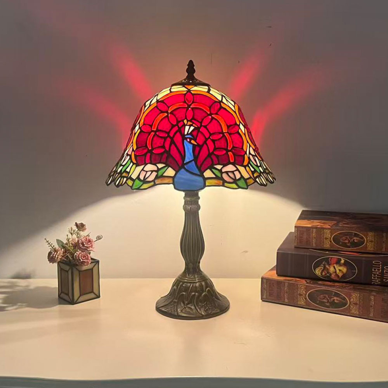 Érintéses vintage lámpa éjjeliszekrényhez, kézzel készített, 30 cm-es üvegbura