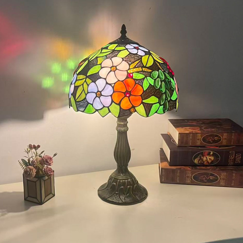 Érintéses vintage lámpa éjjeliszekrényhez, kézzel készített, 30 cm-es üvegbura