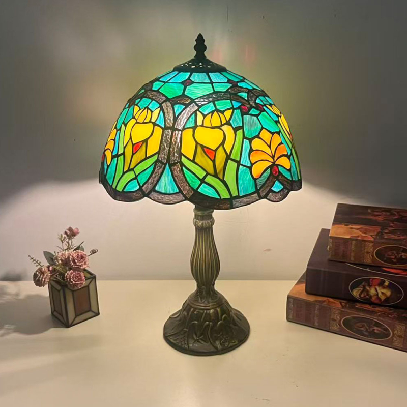 Érintéses vintage lámpa éjjeliszekrényhez, kézzel készített, 30 cm-es üvegbura