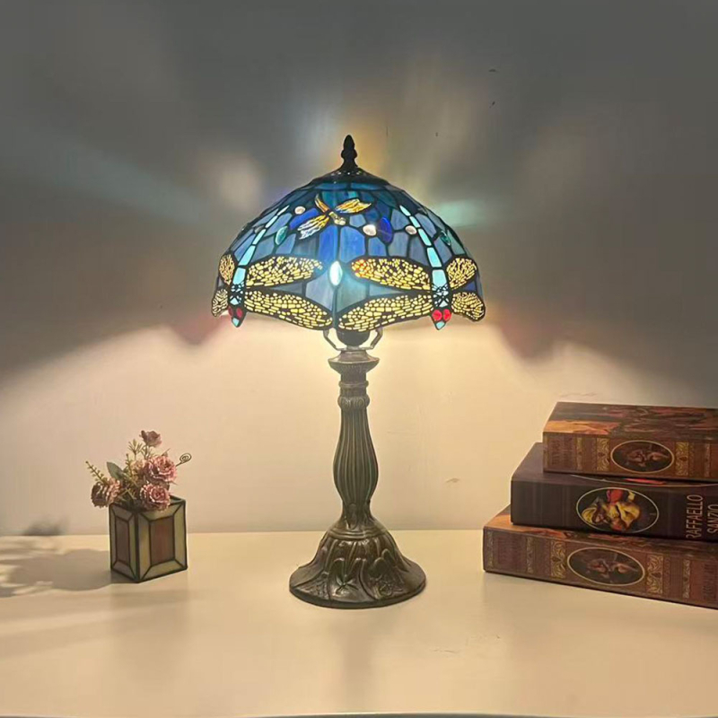 Érintéses vintage lámpa éjjeliszekrényhez, kézzel készített, 30 cm-es üvegbura