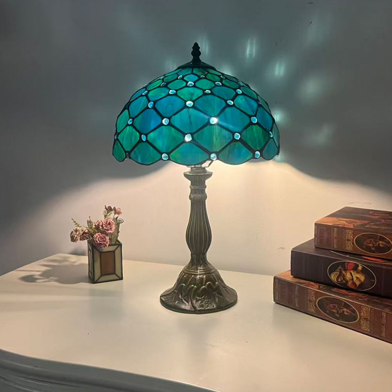Érintéses vintage lámpa éjjeliszekrényhez, kézzel készített, 30 cm-es üvegbura