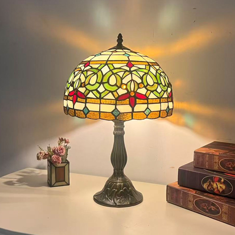 Érintéses vintage lámpa éjjeliszekrényhez, kézzel készített, 30 cm-es üvegbura
