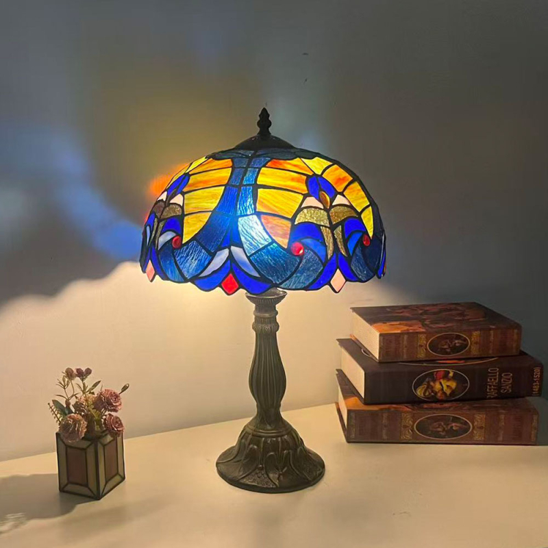 Érintéses vintage lámpa éjjeliszekrényhez, kézzel készített, 30 cm-es üvegbura
