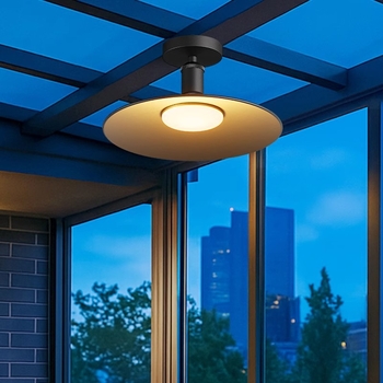 Moderna minimalistička kružna stropna svjetiljka, retro pavilion stil, topla svjetlost, za ulaz, dnevni boravak i balkon.