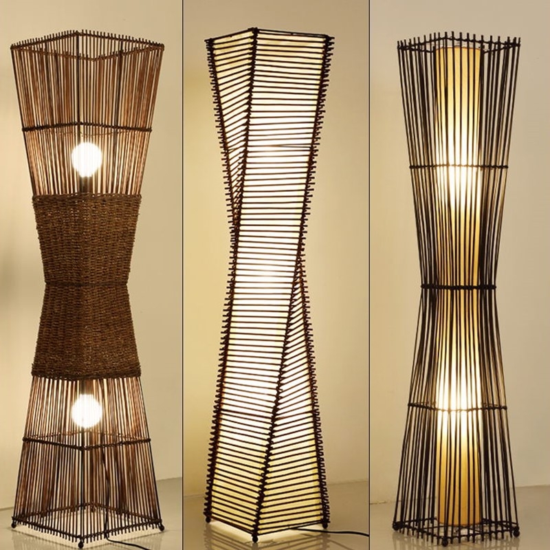 Japonski stil podna lampa s tatami motivima, Zen bambus umjetnost, drvena dekorativna lampa za dnevni boravak i spavaću sobu