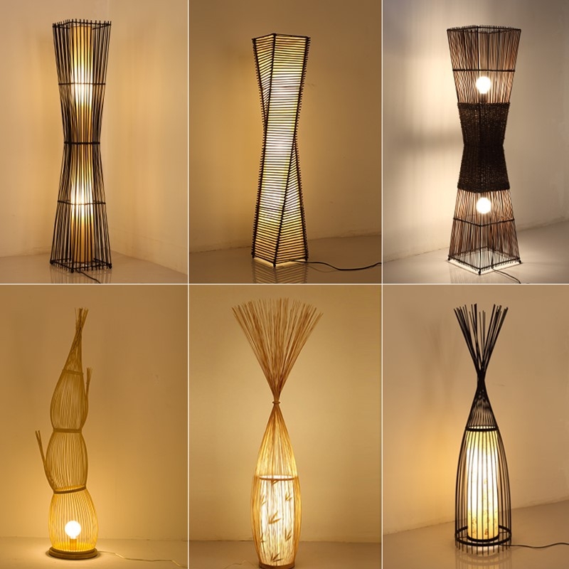 Japonski stil podna lampa s tatami motivima, Zen bambus umjetnost, drvena dekorativna lampa za dnevni boravak i spavaću sobu