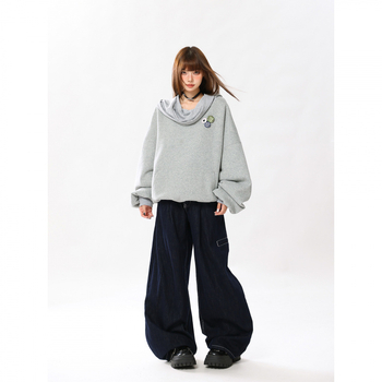 Ženski hoodie s kapuljom i gumbima, visok ovratnik, širok kroj, casual jesen 2025