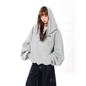 Ženski hoodie s kapuljom i gumbima, visok ovratnik, širok kroj, casual jesen 2025
