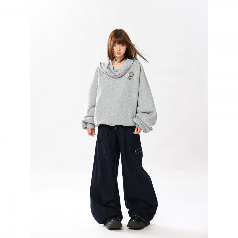 Ženski hoodie s kapuljom i gumbima, visok ovratnik, širok kroj, casual jesen 2025