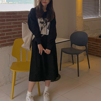 Xinyu ženski set u korejskom stilu: udoban hoodie s fleksi podstavom i duga haljina s prorezom